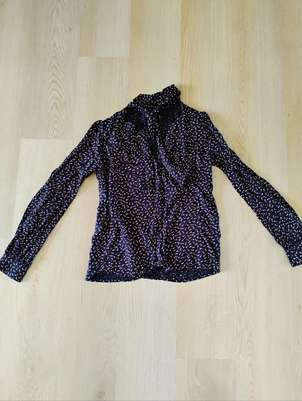 PAIGE Black Long-Sleeve With High Neck Tie And Pink Dot Print